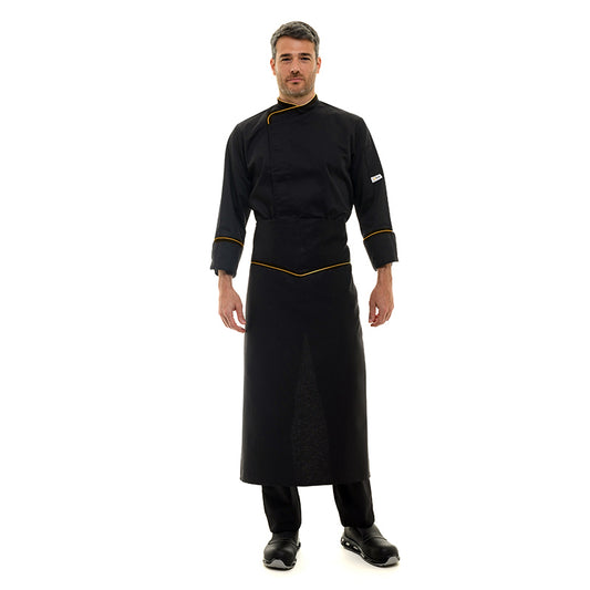 Stylish long apron: essential for chefs, protective and comfortable.