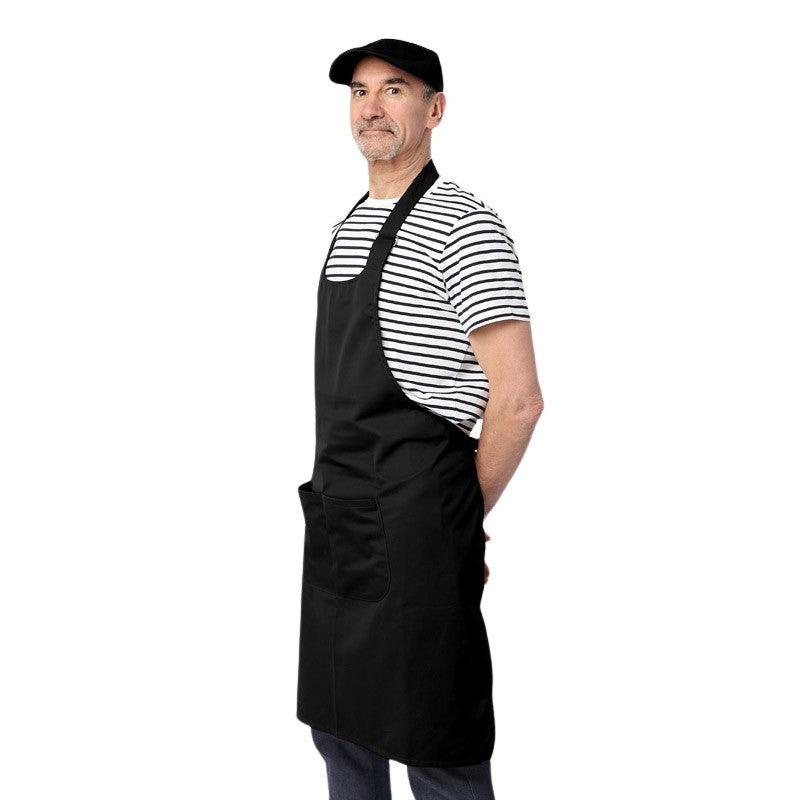 Black Apron with Double Bib and Pockets - 100% Cotton by Manelli