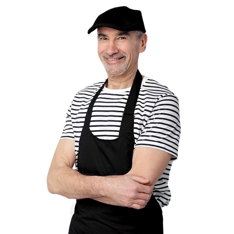 Black Apron with Double Bib and Pockets - 100% Cotton by Manelli