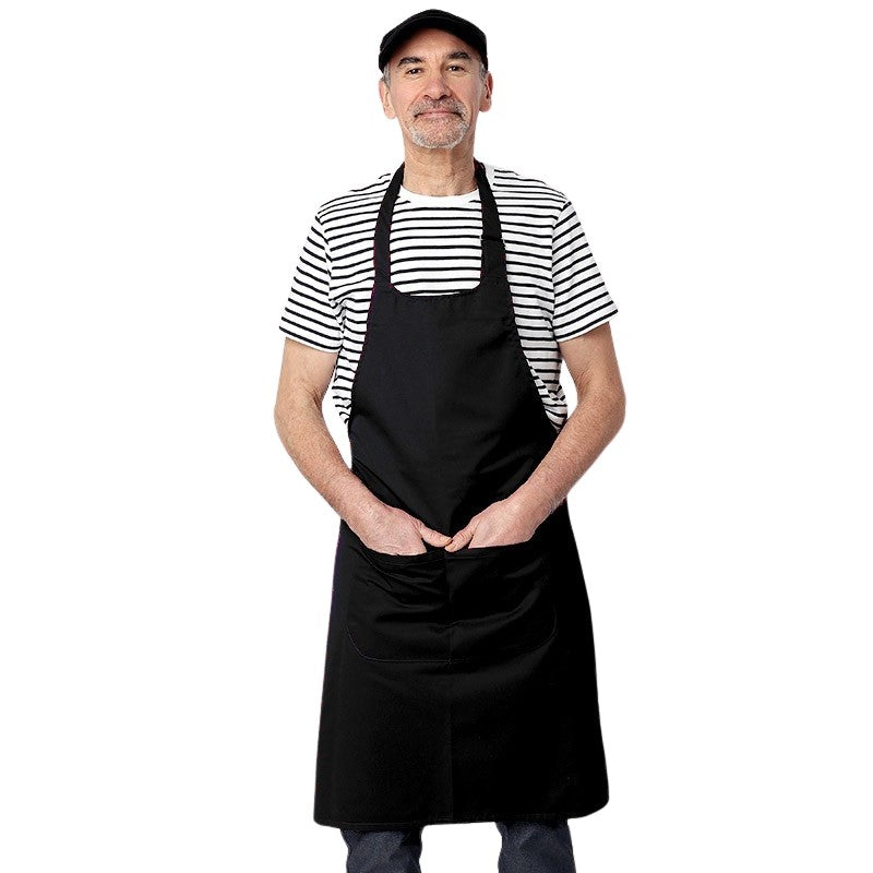 Black Apron with Double Bib and Pockets - 100% Cotton by Manelli 