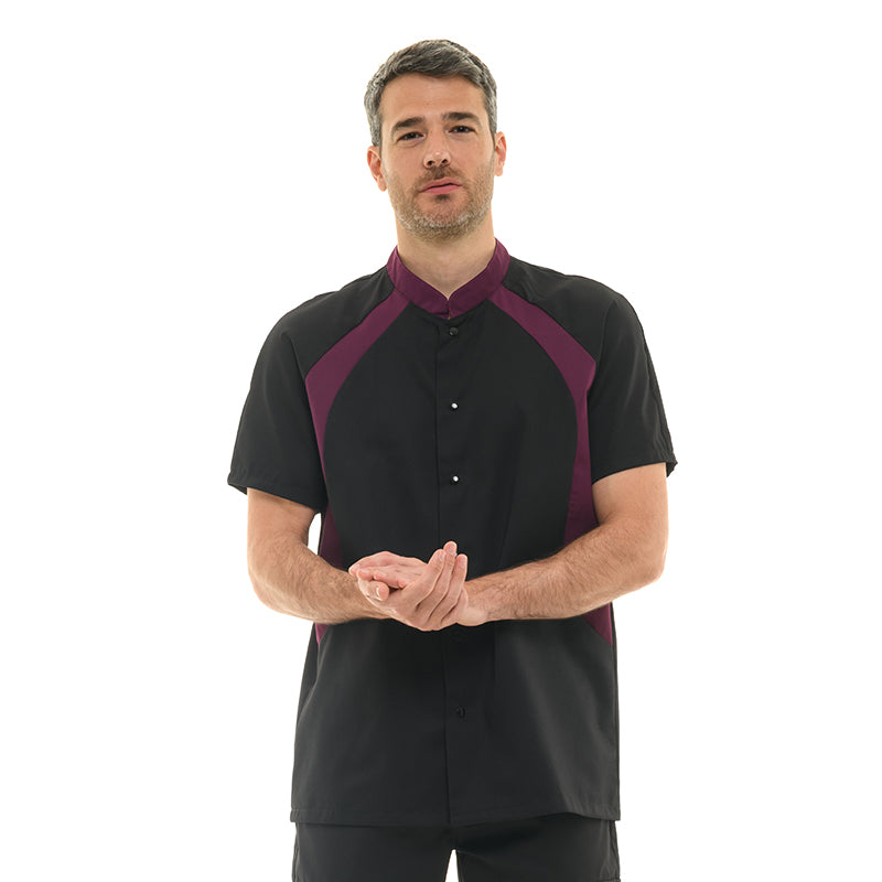 Short-sleeved black and plum chef's jacket