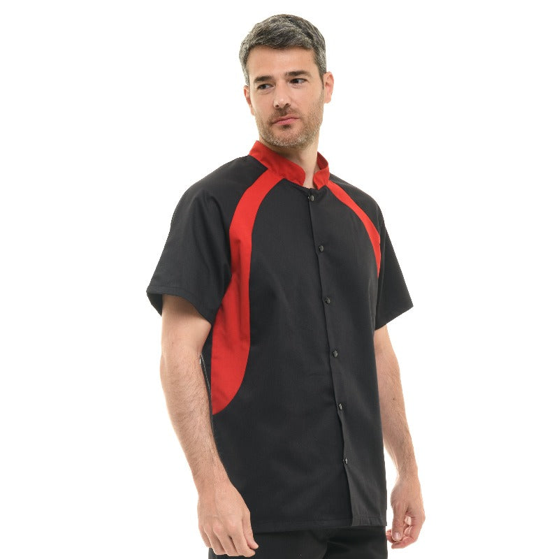 Black and red chef jacket