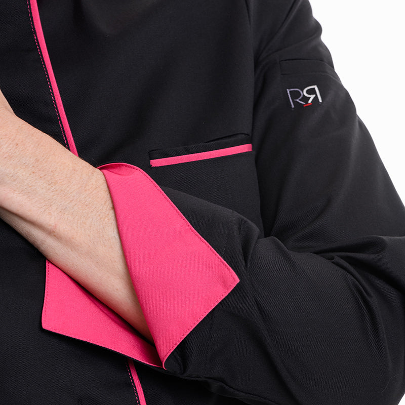 Black and pink Elbax chef jacket by Robur, long sleeves