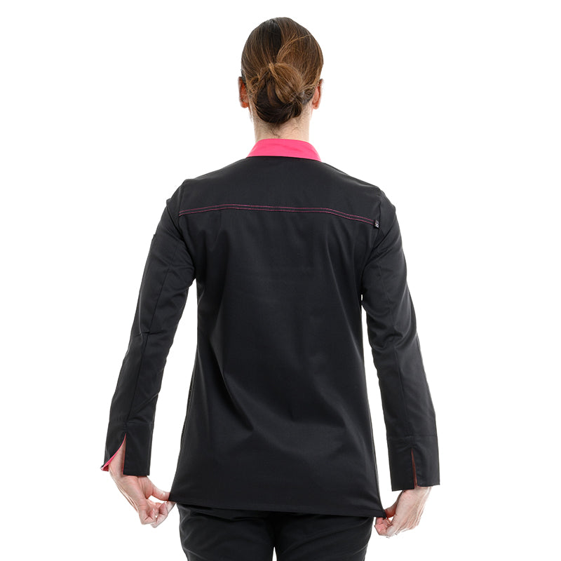 Robur chef jacket in black with pink details, long-sleeved