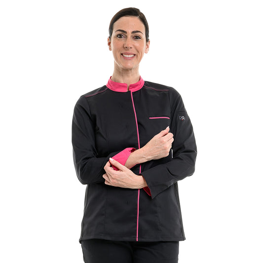 Long-sleeved black chef jacket with pink accents from Robur