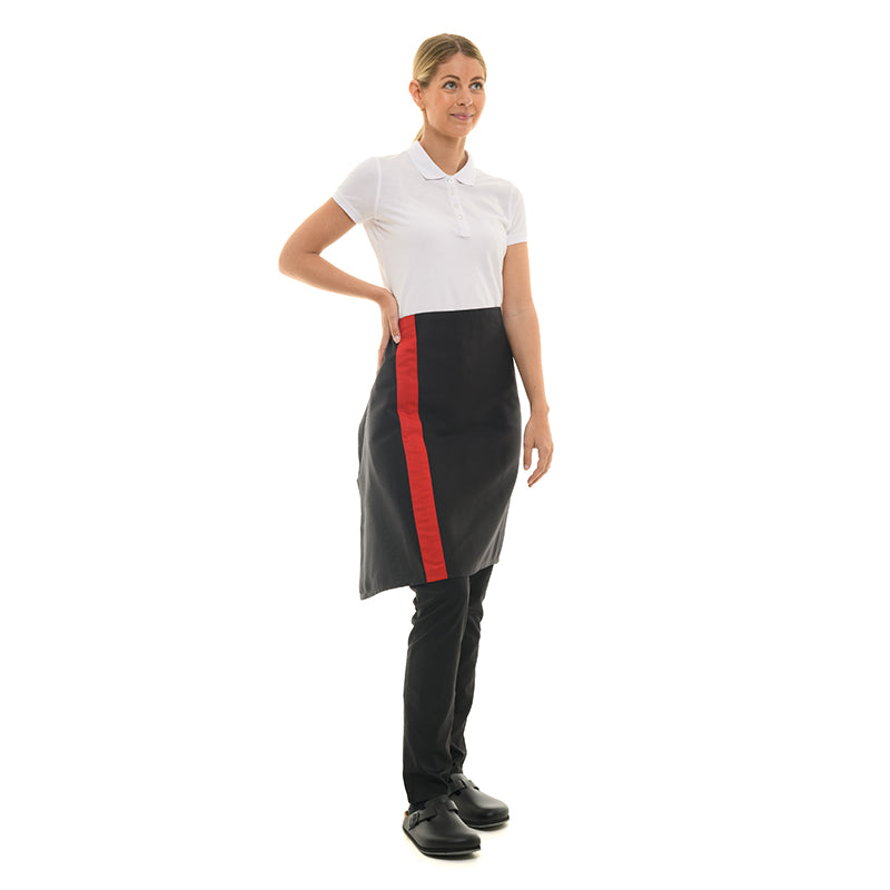 Stylish service apron with vertical stripe on a woman