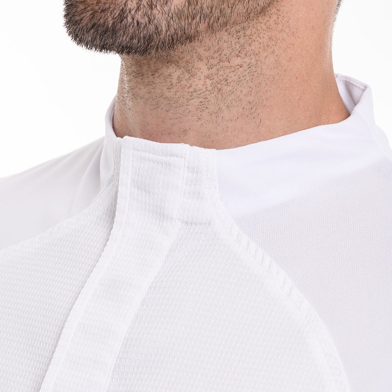 Modern Lafont Frenesie chef jacket with a minimalist aesthetic.