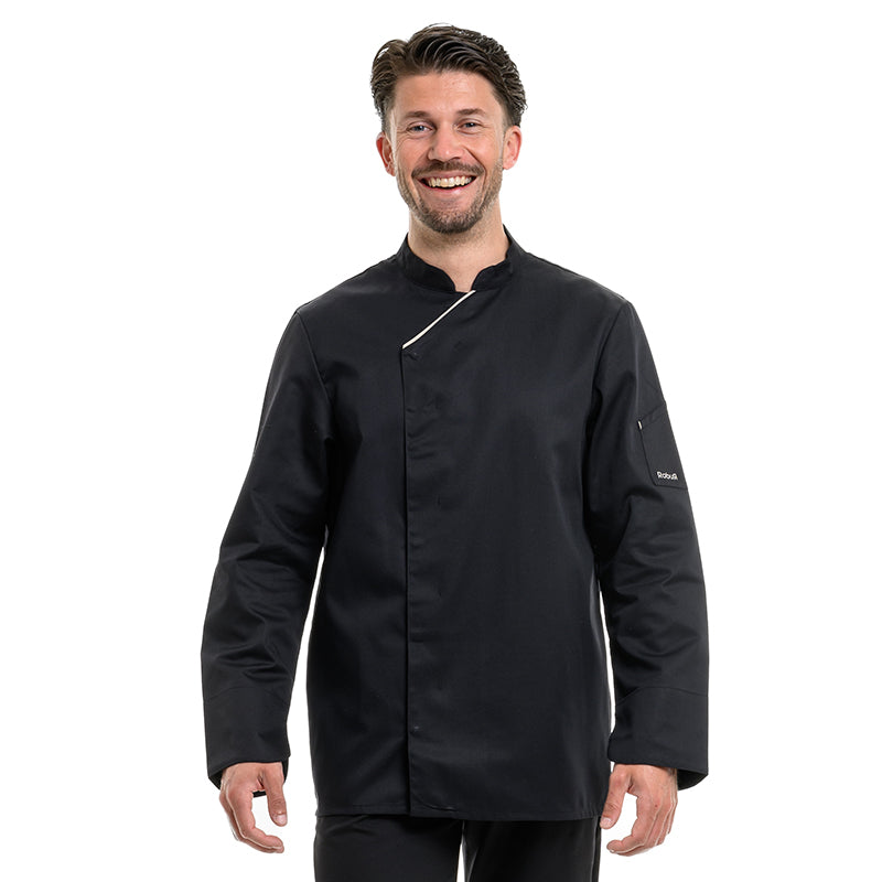 Classic black Robur chef jacket, long-sleeved