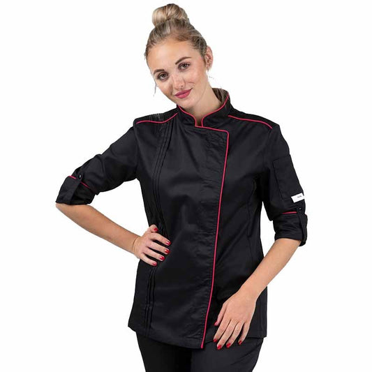 Orchestra Women's Black Kitchen Coat with Colorful Edging - MANELLI