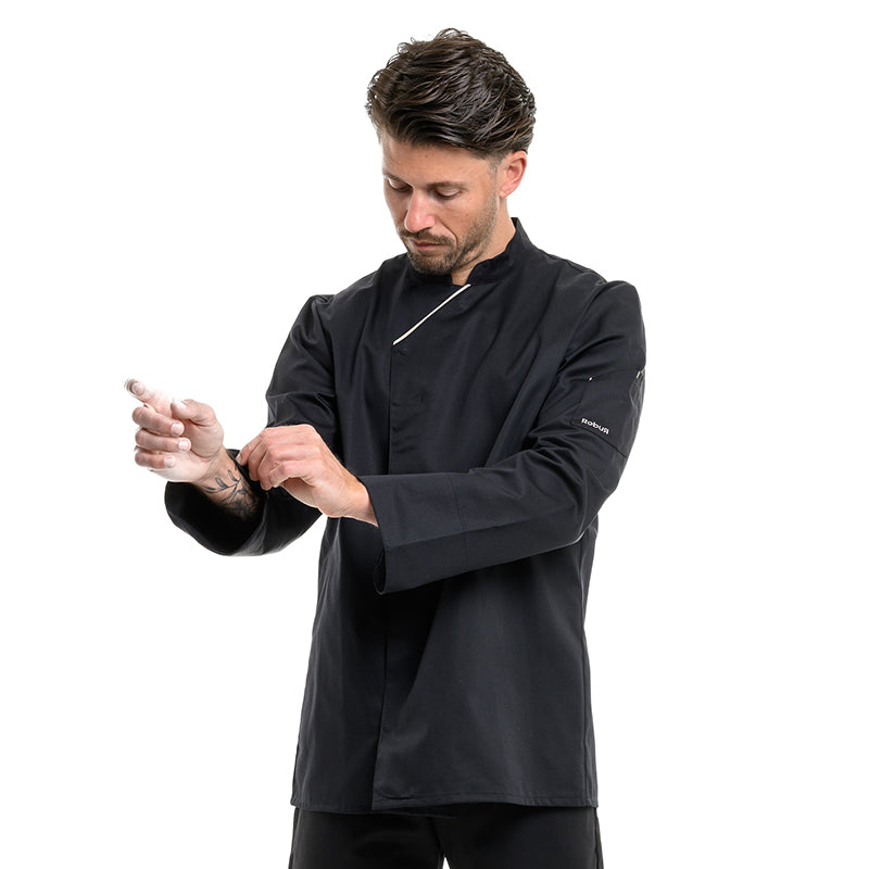 Robur professional black kitchen jacket, extended sleeves