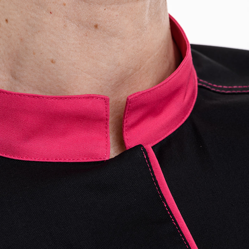 Elegant Robur Elbax chef's jacket in black with pink piping