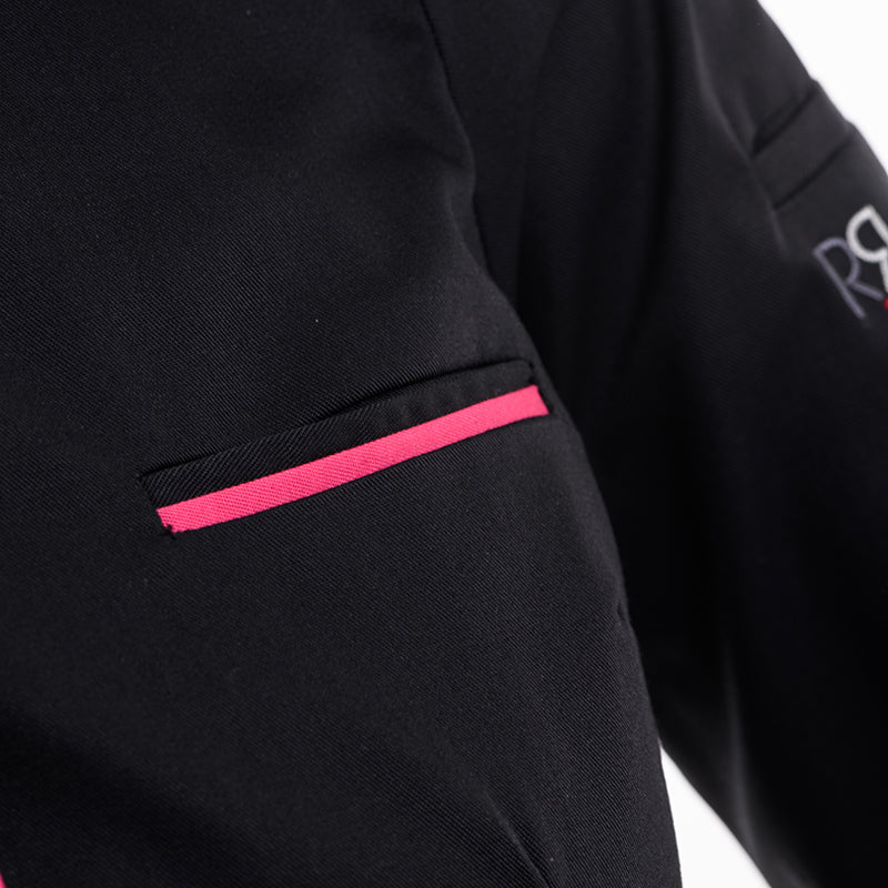 Robur black chef jacket, pink detailing, long sleeves for women