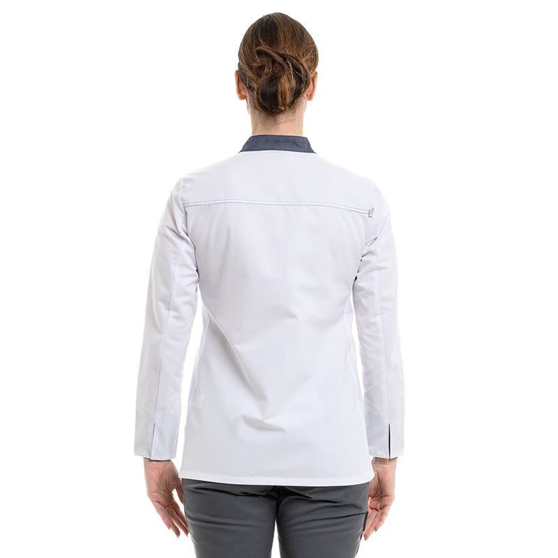 Women's White/Denim Long Sleeve Kitchen Coat Expression - ROBUR