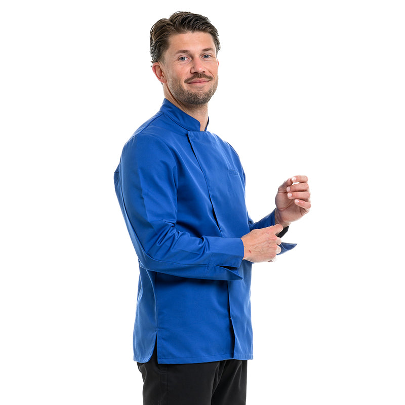 Trendy royal blue chef coat with long sleeves