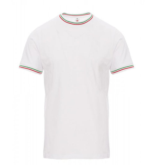 Men's White Cotton Work T-Shirt with Italian Tricolor Neckline - PAYPERWEAR