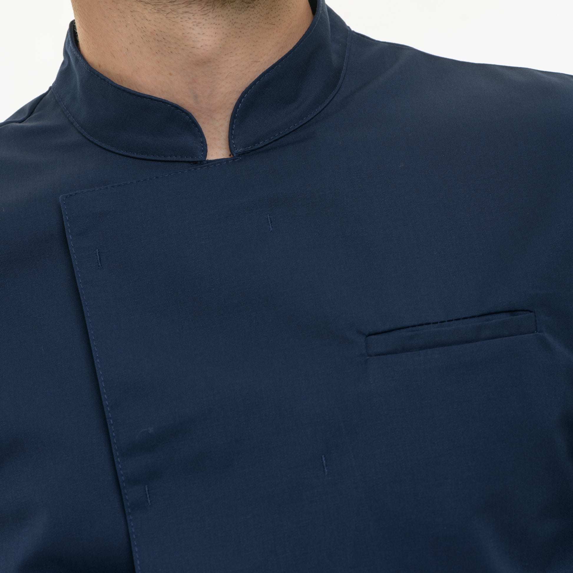 Manelli navy blue chef coat, crafted for maximum comfort and professional style in the kitchen.