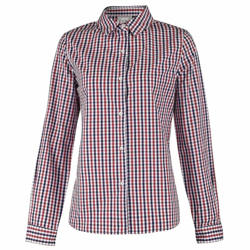 Women's Navy Red Vichy Checked Waitress Shirt - LAFONT SERVICE