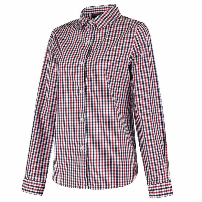 Women's Navy Red Vichy Checked Waitress Shirt - LAFONT SERVICE