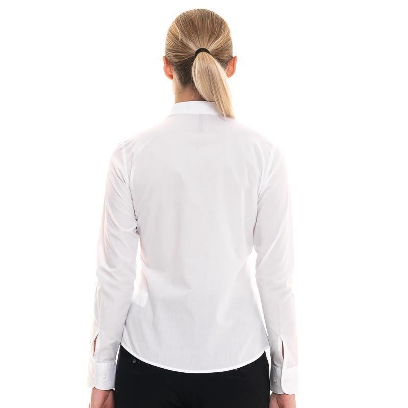 Women's White Mandarin Collar Long Sleeve Service Blouse - KARIBAN