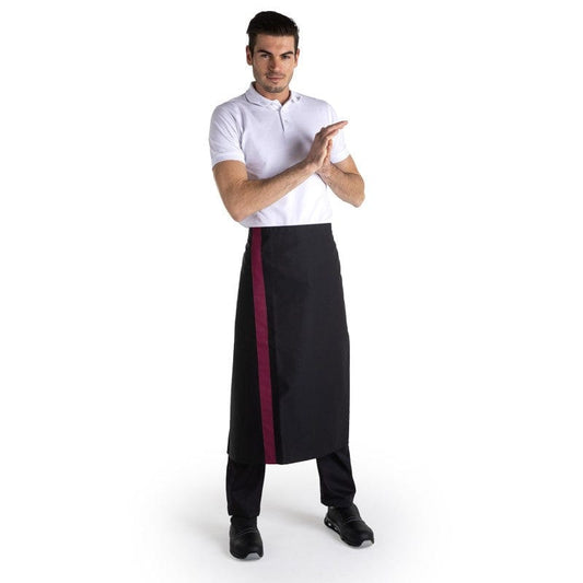 Manelli Black Apron with Burgundy Stripe 35.43 inch - MANELLI