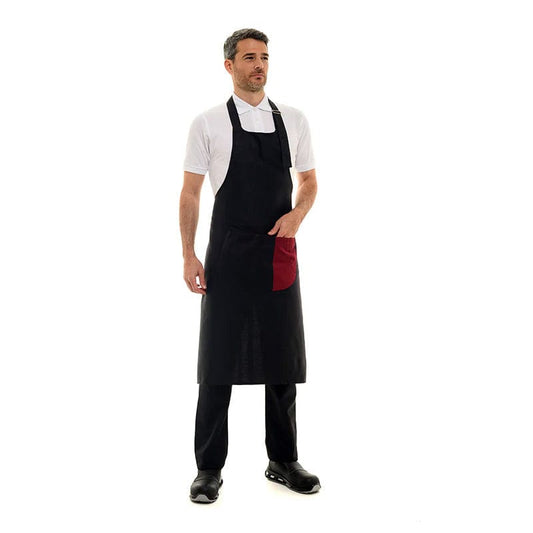 Manelli Black Bib Apron With Burgundy Band - MANELLI