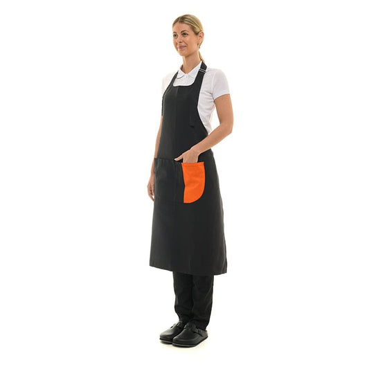 Manelli Black Bib Apron With Orange Band - MANELLI