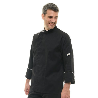 Manelli Black Kitchen Coat with White Piping Long Sleeve - MANELLI