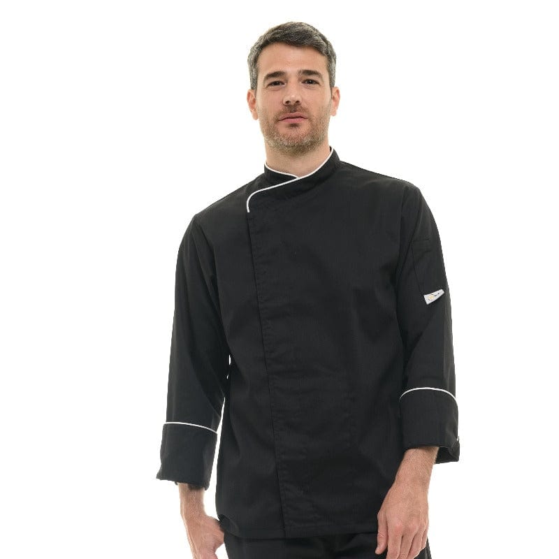 Manelli Black Kitchen Coat with White Piping Long Sleeve - MANELLI