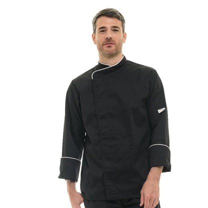 Manelli Black Kitchen Coat with White Piping Long Sleeve - MANELLI