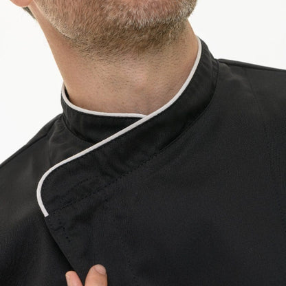 Manelli Black Kitchen Coat with White Piping Long Sleeve - MANELLI