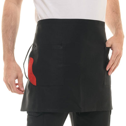 Manelli Black Two-tone Short Apron with Red Pocket - MANELLI