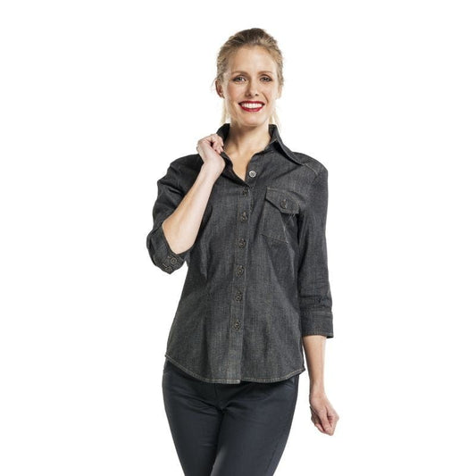 MANELLI Denim Gray 3/4 Sleeve Service Blouse - WARM FRONT