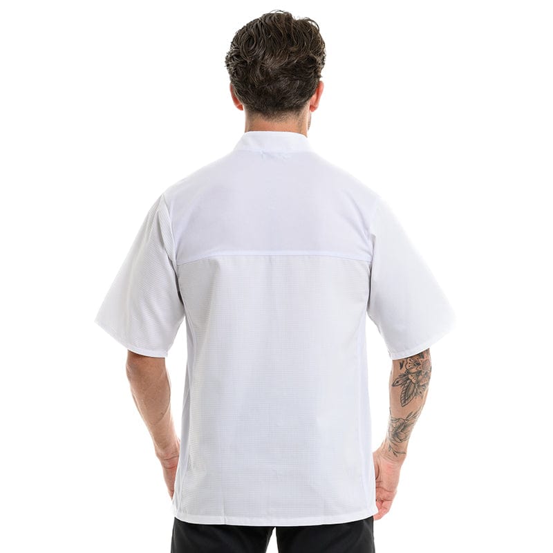 Manelli Men's Short Sleeve White Embossed Kitchen Coat - MANELLI