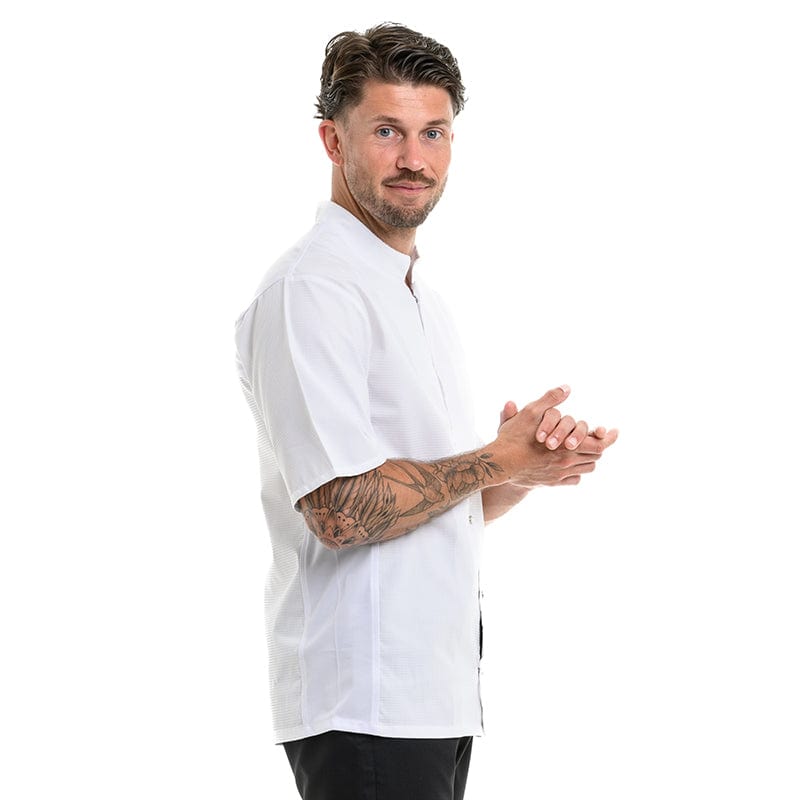 Manelli Men's Short Sleeve White Embossed Kitchen Coat - MANELLI