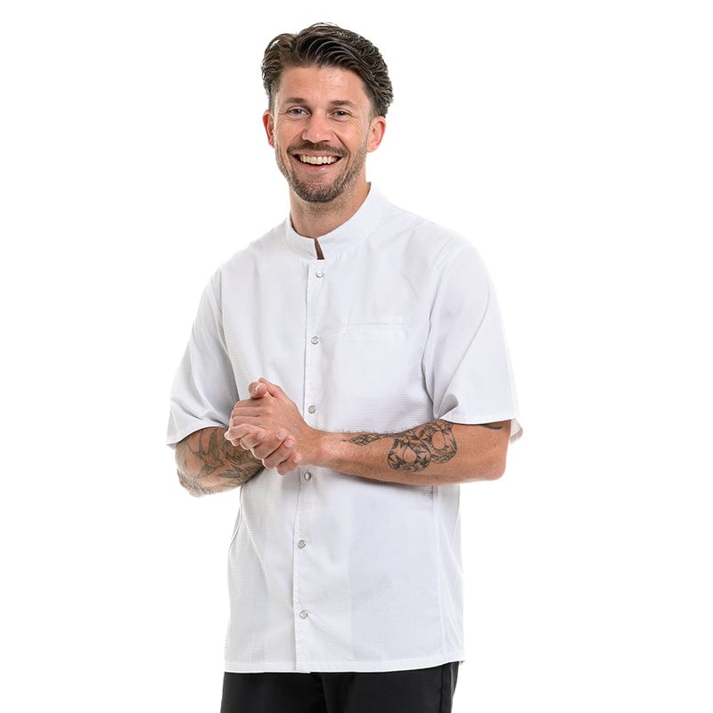 Manelli Men's Short Sleeve White Embossed Kitchen Coat - MANELLI