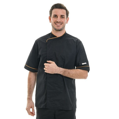 Manelli Orange / S / Short Sleeve Black Kitchen Coat with Burgundy Piping - MANELLI