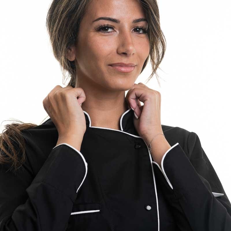 Manelli Short Sleeve / M Women's Long Sleeve Black Kitchen Coat with White Piping - MANELLI