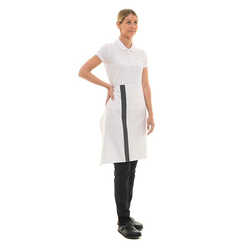 Manelli White 1/2 Chef Apron with Gray Stripe - MANELLI