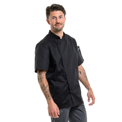 Robur Nero Short Sleeve Chef Coat 37.5 technology Black - ROBUR