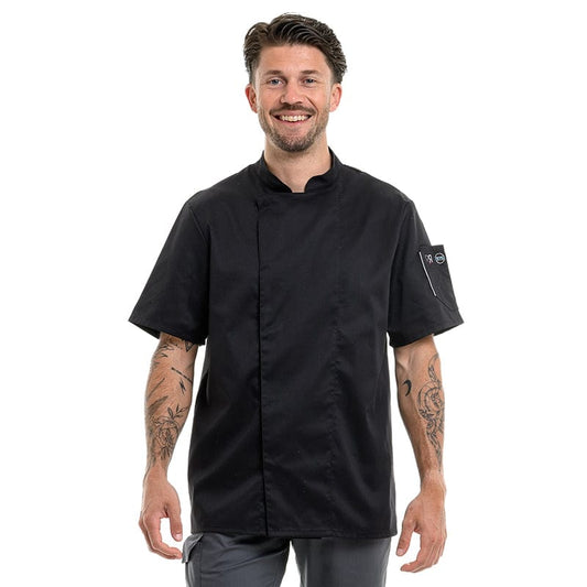 Robur Nero Short Sleeve Chef Coat 37.5 technology Black - ROBUR