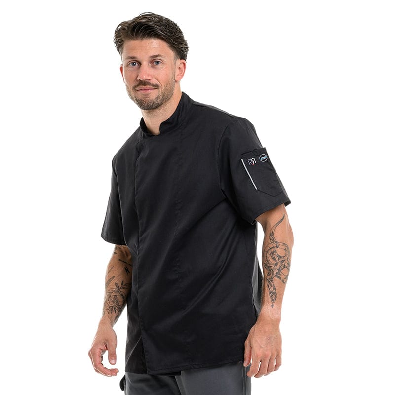 Robur Nero Short Sleeve Chef Coat 37.5 technology Black - ROBUR