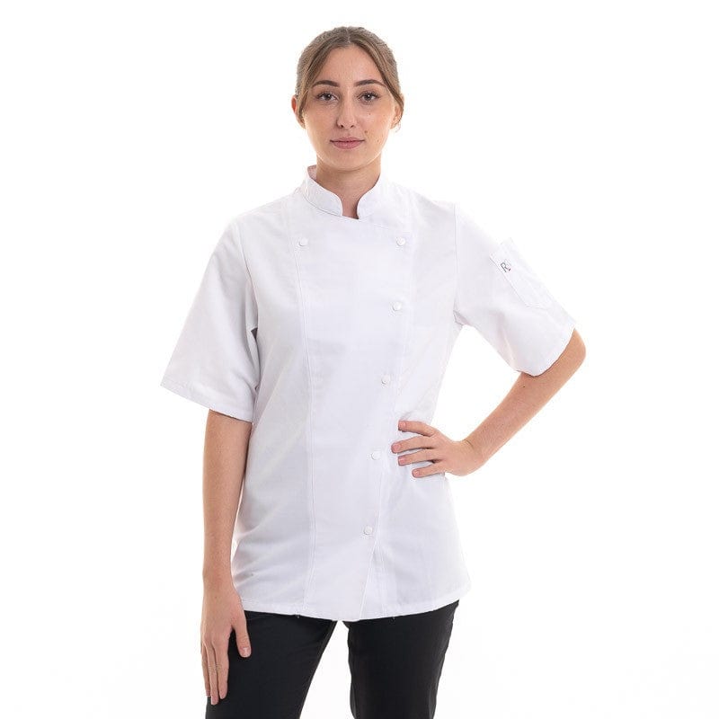 Robur Short Sleeve / T0 - XS Women's White Chef Coat Long Sleeve Asymmetrical Closure Manille - ROBUR