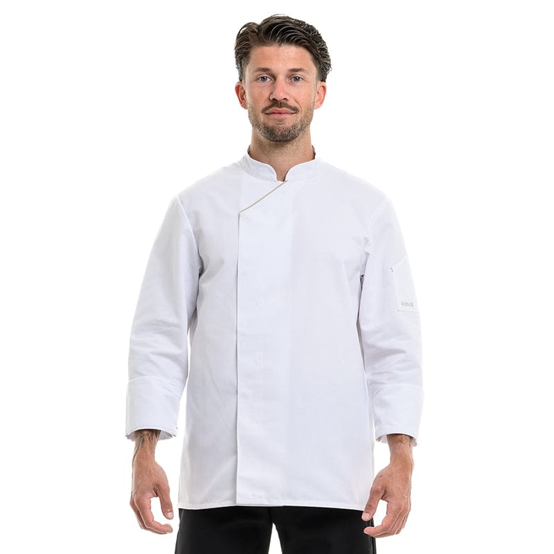 Robur Unisex White Long Sleeve Kitchen Coat with Ecru Piping Harti - ROBUR