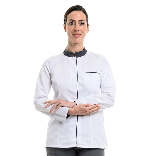 Robur Women's White and Gray Long Sleeve Kitchen Coat - ELBAX - ROBUR