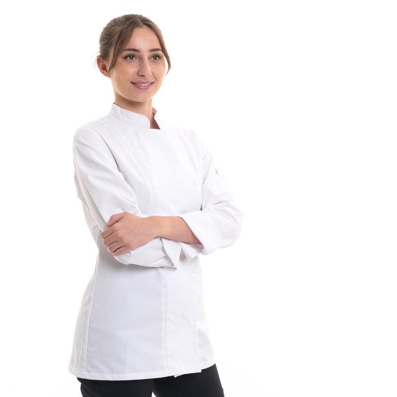 Robur Women's White Chef Coat Long Sleeve Asymmetrical Closure Manille - ROBUR