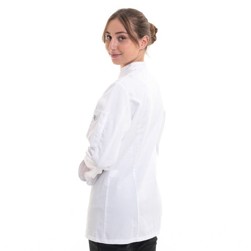 Robur Women's White Chef Coat Long Sleeve Asymmetrical Closure Manille - ROBUR