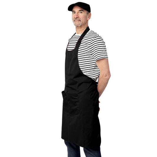 Black Apron With Double Bib Polycotton Pocket - MANELLI