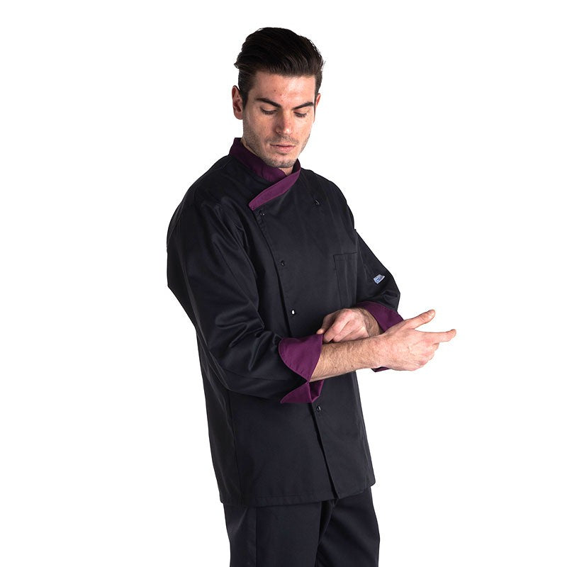 Fitted Long Sleeve Kitchen Coat with Aubergine Collar MANELLI