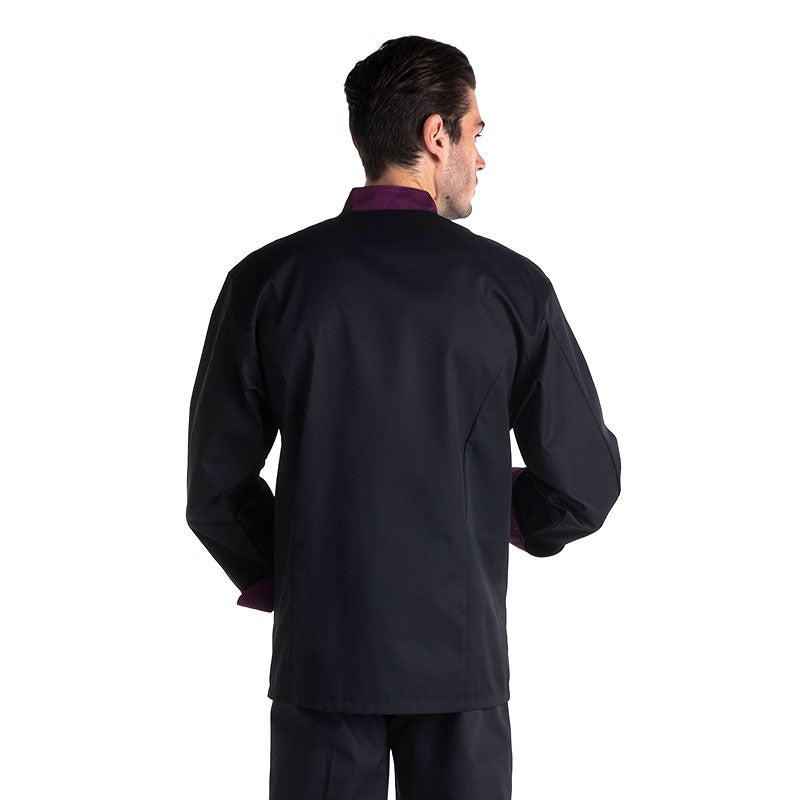 Fitted Long Sleeve Kitchen Coat with Aubergine Collar - MANELLI