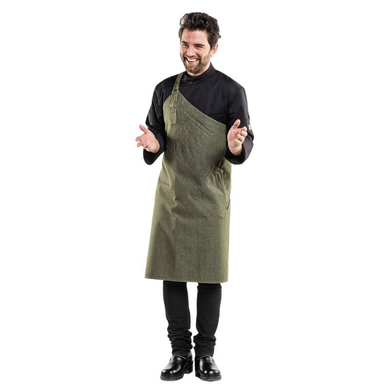 Khaki Asymmetrical Service Apron - CHAUD DEVANT